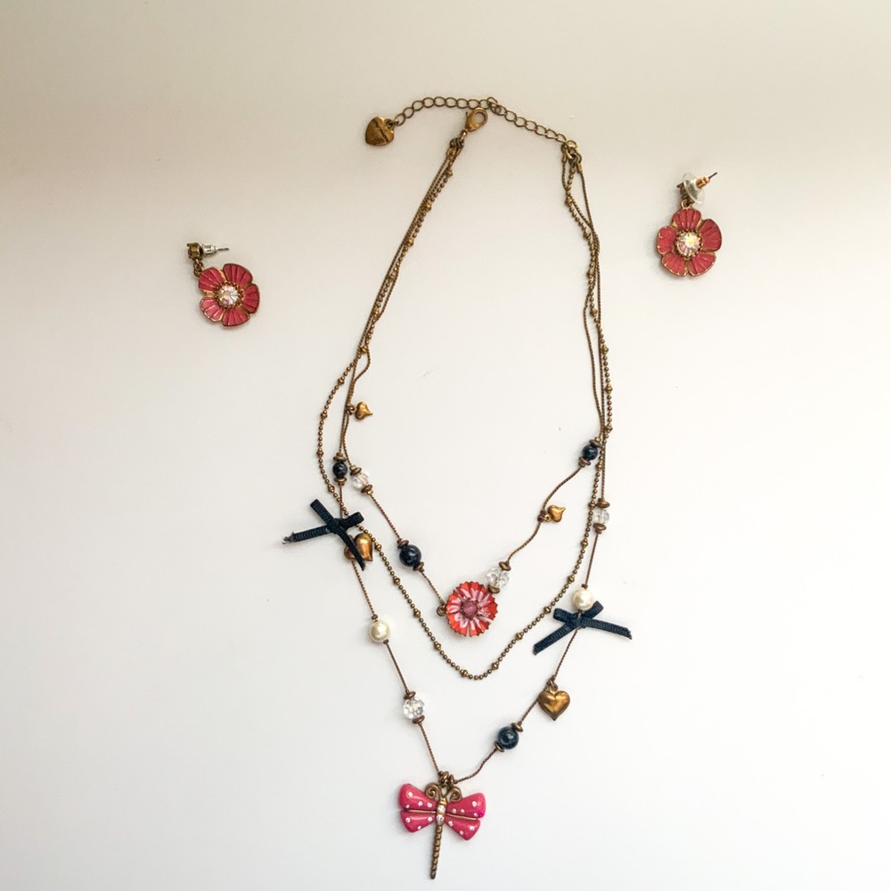 Betsey Johnson Layered Necklace and Earing Set